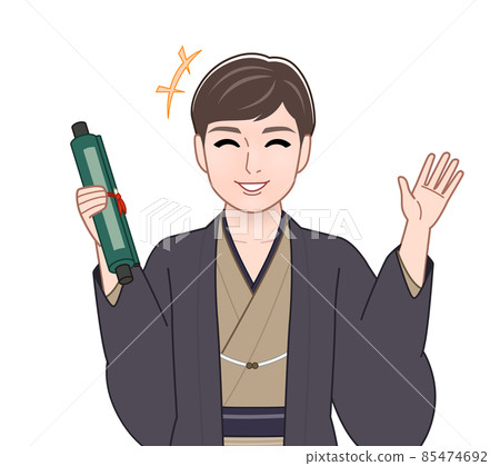 A man wearing a bitter-colored haori hakama A man wearing a bitter-colored haori hakama 85474692