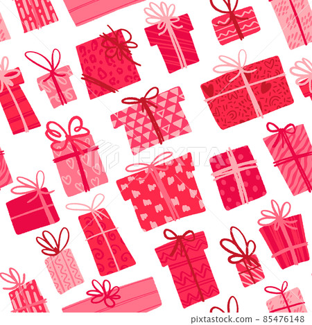 Pink Random Box Pattern Valentine's Day seamless pattern. Pink gift boxes. - Stock Illustration ...