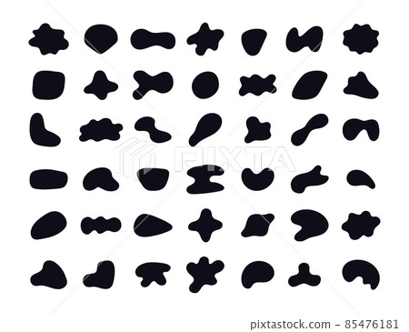 Random black abstract shapes. Set of organic blobs of irregular shape. Simple blotch, inkblot. Vector illustration isolated on white backgound Random black abstract shapes. Set of organic blobs of irregular shape. Simple blotch, inkblot. Vector illustration isolated on white backgound 85476181