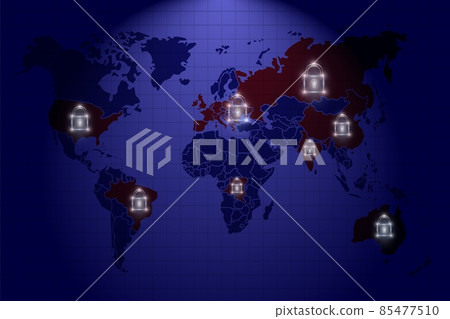 Coronavirus pandemic world map, glowing locks, vector illustration. Closed borders. World quarantine.Travel restrictions 85477510