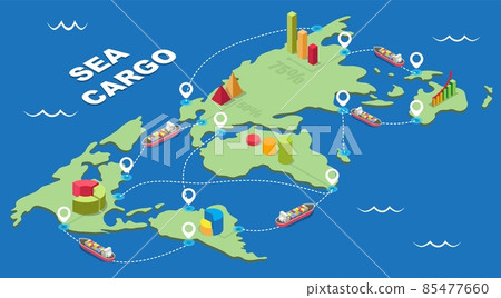 Sea cargo vector isometric infographic. Global marine logistics network. Ocean freight shipping. Maritime industry. 85477660