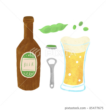 啤酒、啤酒瓶和毛豆的手繪插圖 啤酒、啤酒瓶和毛豆的手繪插圖 85477675