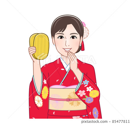 Female in red kimono Female in red kimono 85477811