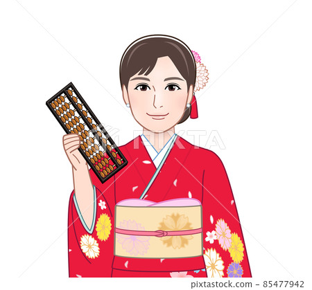 穿著紅色和服的年輕女子 穿著紅色和服的年輕女子 85477942