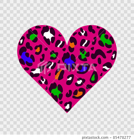 Bright multicolored leopard heart on a transparent background. Animalistic print. A symbol of love. Vector hand-drawn illustration. 85478277