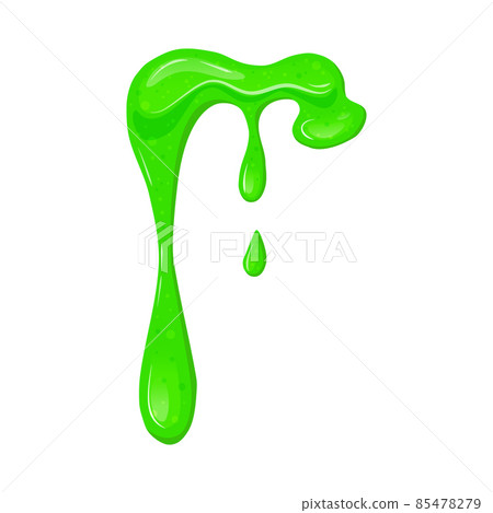 Shiny Green sticky liquid. Children toy. Dripping slime on a white isolated background. Vector cartoon illustration. 85478279