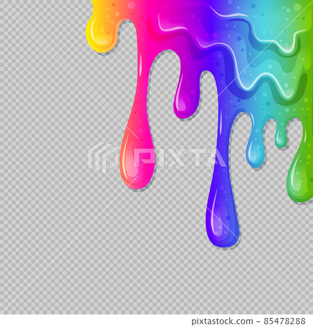 Dripping rainbow slime on a transparent background. Colorful illustration of a children toy. Vector illustration of slime, paint, slime, snot, chewing gum, liquid 85478288
