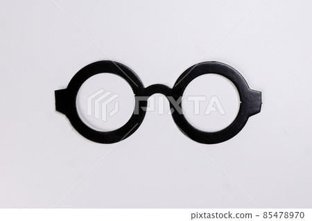 Black round eyewear spectacle frame shape paper die cut selfie portrait party fun paper prop sticker stick on white background Black round eyewear spectacle frame shape paper die cut selfie portrait party fun paper prop sticker stick on white background 85478970