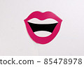 ed lips white teeth black open smiley mouth shape paper die cut selfie portrait party fun paper prop sticker stick on white background  85478978