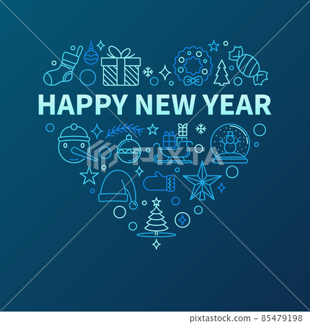 Happy New Year Heart-Shaped line blue festive design 85479198