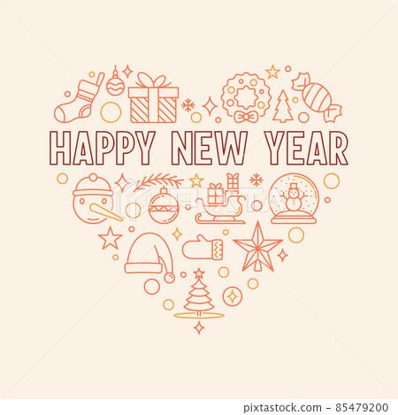 Happy New Year Heart outline vector creative banner Happy New Year Heart outline vector creative banner 85479200