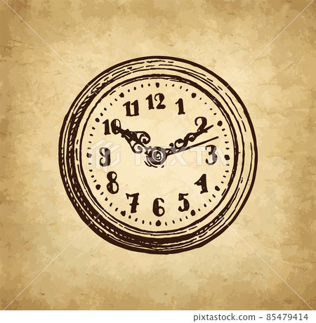 Ink sketch of clock dial face. 85479414