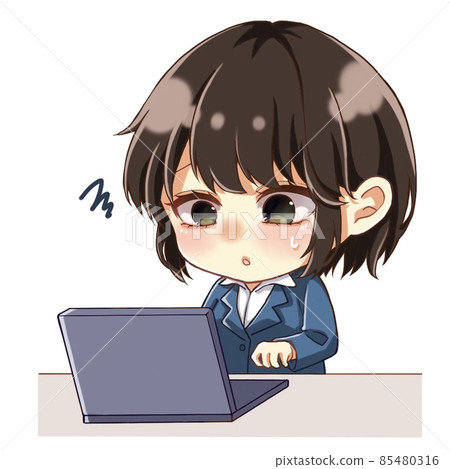 Illustration of a girl who uses a computer 85480316