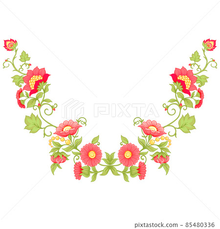 Tradition mughal motif, fantasy flowers in retro, vintage style. Element for design. Embroidery imitation. Vector illustration. Tradition mughal motif, fantasy flowers in retro, vintage style. Element for design. Embroidery imitation. Vector illustration. 85480336