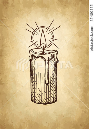 Burning candle ink sketch. 85480355