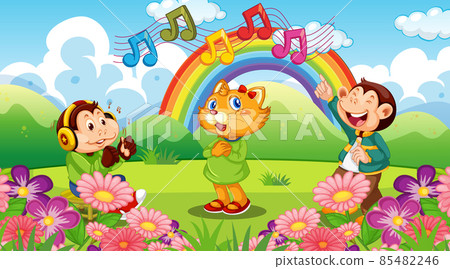 Cute animals performance singing at the park Cute animals performance singing at the park 85482246