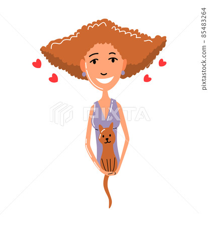 People and pet. Cat pet owner character. Owner hugging cat. Girl love their animal. Cute and adorable domestic animal 85483264