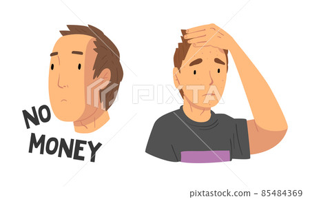 Face of Teenage Boy Feeling Lack of Money and Having Acne on His Skin Vector Set Face of Teenage Boy Feeling Lack of Money and Having Acne on His Skin Vector Set 85484369