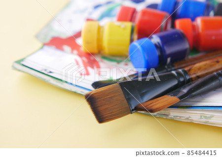 art brush and colors on a paper with copy space , art brush and colors on a paper with copy space , 85484415