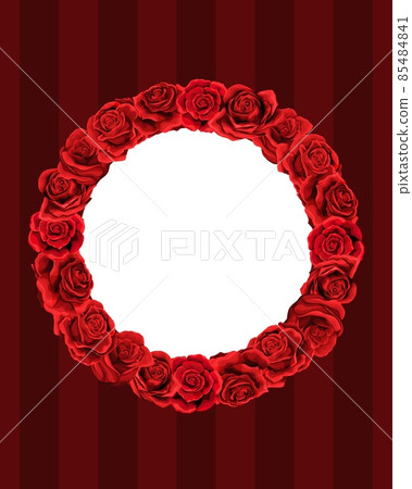 Red rose frame in the shape of circle, hand draw vector illustration 85484841