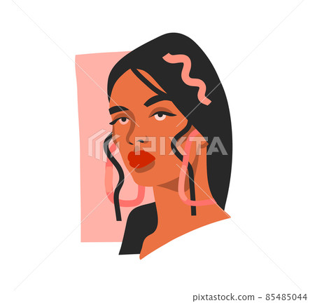 Hand drawn vector abstract stock flat graphic illustration with ethnic tribal beautiful woman portrait in simple trendy fashion style ,isolated on white background Hand drawn vector abstract stock flat graphic illustration with ethnic tribal beautiful woman portrait in simple trendy fashion style ,isolated on white background 85485044
