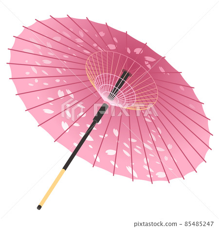 帶花瓣圖案的粉紅色日本傘的矢量圖解 帶花瓣圖案的粉紅色日本傘的矢量圖解 85485247