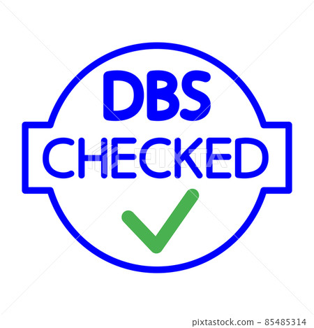 DBS Checked icon. Round stamp with check mark inside. Disclosure and Barring Service. DBS Checked icon. Round stamp with check mark inside. Disclosure and Barring Service. 85485314