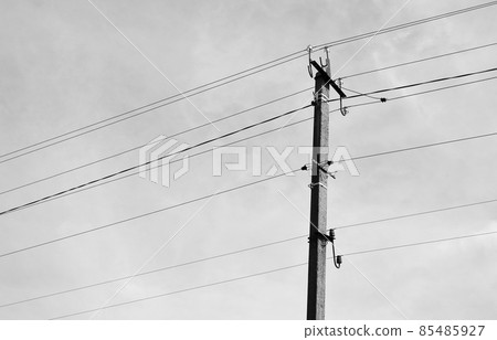 Power electric pole with line wire on background close up Power electric pole with line wire on background close up 85485927