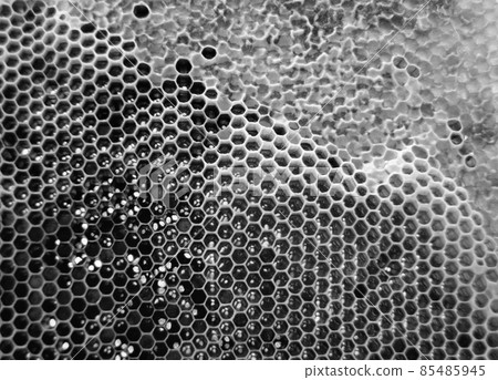 Drop of bee honey drip from hexagonal honeycombs Drop of bee honey drip from hexagonal honeycombs 85485945