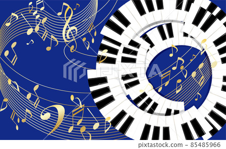 Illustration of piano keyboard and musical notes 85485966