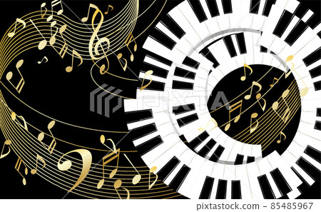 Illustration of piano keyboard and musical notes Illustration of piano keyboard and musical notes 85485967