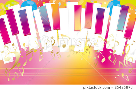 Illustration of cute piano keyboard and musical notes 85485973