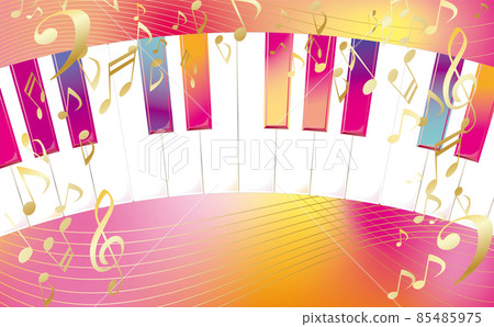 可愛的鋼琴鍵盤和音符的插圖 85485975