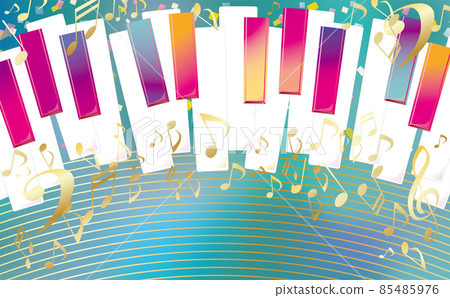 可愛的鋼琴鍵盤和音符的插圖 85485976