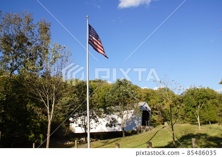 美國橋和國旗肯塔基 美國橋和國旗肯塔基 85486035