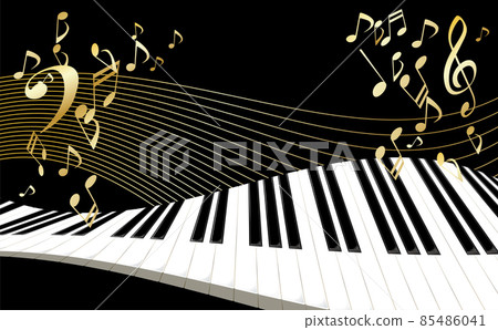 鋼琴鍵盤和音符的插圖 85486041