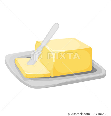 Milk product natural ingredient butter or margarine icon, concept cartoon organic dairy breakfast food vector illustration, isolated on white. Milk product natural ingredient butter or margarine icon, concept cartoon organic dairy breakfast food vector illustration, isolated on white. 85486520