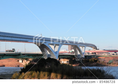 Arakawa scenery, Ogi Ohashi, Nippori-Toneri liner, Metropolitan Expressway [Adachi-ku, Tokyo] 85486728