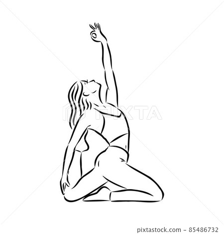 Woman doing exercise in yoga pose. Line drawing. Healthy life concept -Vector Illustration 85486732