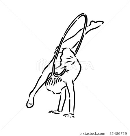 Rhythmic gymnastics. Silhouette of a girl with a ribbon. Beautiful gymnast. The woman is slim and young. Vector illustration. 85486759