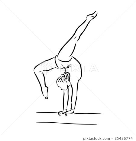 Rhythmic gymnastics. Silhouette of a girl with a ribbon. Beautiful gymnast. The woman is slim and young. Vector illustration. Rhythmic gymnastics. Silhouette of a girl with a ribbon. Beautiful gymnast. The woman is slim and young. Vector illustration. 85486774