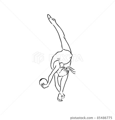 Rhythmic gymnastics. Silhouette of a girl with a ribbon. Beautiful gymnast. The woman is slim and young. Vector illustration. Rhythmic gymnastics. Silhouette of a girl with a ribbon. Beautiful gymnast. The woman is slim and young. Vector illustration. 85486775