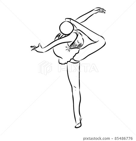 Rhythmic gymnastics. Silhouette of a girl with a ribbon. Beautiful gymnast. The woman is slim and young. Vector illustration. Rhythmic gymnastics. Silhouette of a girl with a ribbon. Beautiful gymnast. The woman is slim and young. Vector illustration. 85486776