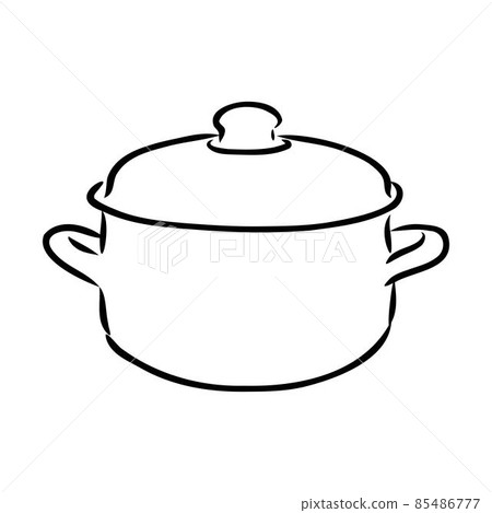 Hand Drawn Saucepan Sketch Symbol. Vector Pot Element In Trendy Style. Hand Drawn Saucepan Sketch Symbol. Vector Pot Element In Trendy Style. 85486777