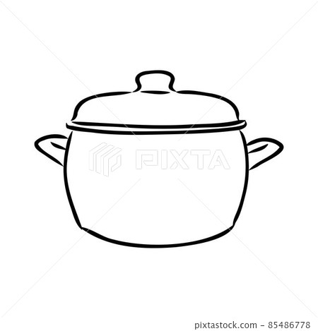Hand Drawn Saucepan Sketch Symbol. Vector Pot Element In Trendy Style. Hand Drawn Saucepan Sketch Symbol. Vector Pot Element In Trendy Style. 85486778