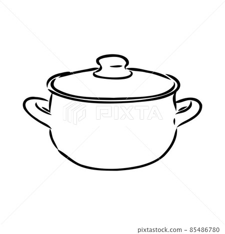 Hand Drawn Saucepan Sketch Symbol. Vector Pot Element In Trendy Style. Hand Drawn Saucepan Sketch Symbol. Vector Pot Element In Trendy Style. 85486780