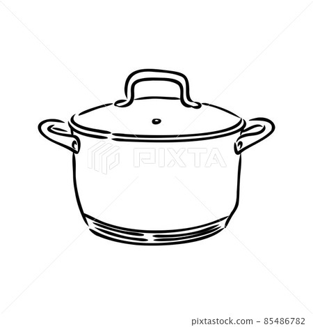 Hand Drawn Saucepan Sketch Symbol. Vector Pot Element In Trendy Style. Hand Drawn Saucepan Sketch Symbol. Vector Pot Element In Trendy Style. 85486782