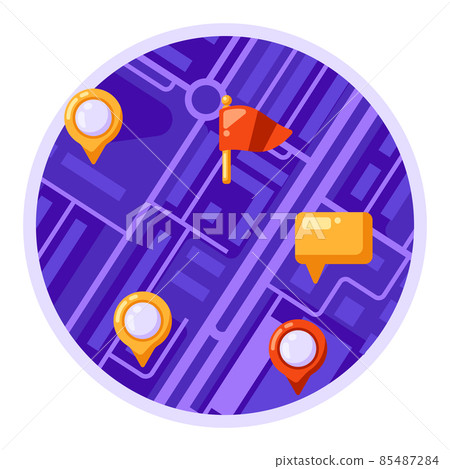City map background design with markers and flags. Illustration of streets, roads and buildings. Image for geography and cartography, travel and tourism. City map background design with markers and flags. Illustration of streets, roads and buildings. Image for geography and cartography, travel and tourism. 85487284
