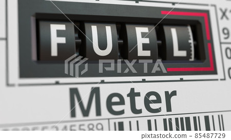 Analog counter displays FUEL text, conceptual 3D rendering Analog counter displays FUEL text, conceptual 3D rendering 85487729