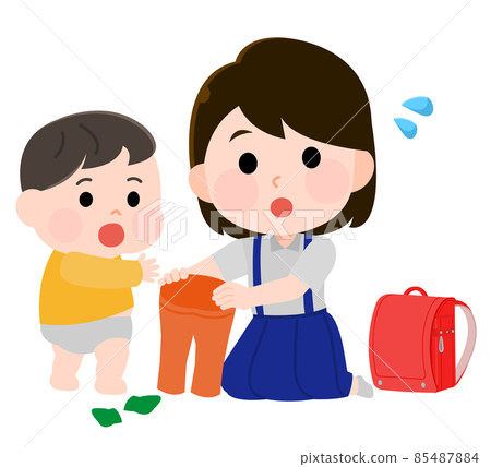 Young carer illustration of a girl who takes care of her siblings on behalf of her parents 85487884